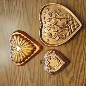 Lot of 3 Vintage Heart Copper Molds Decor